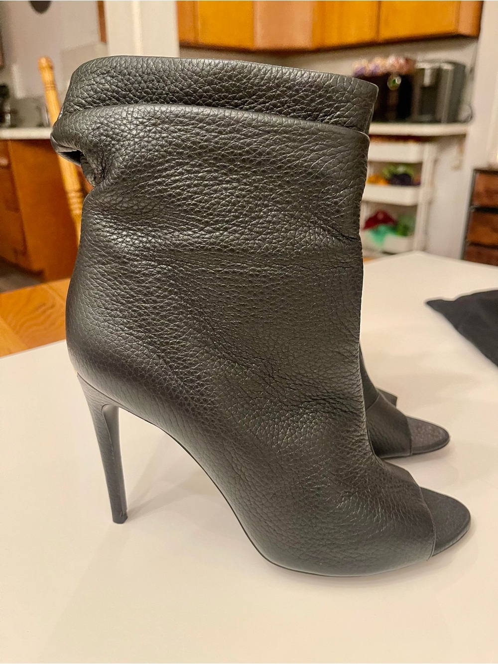 Burberry Black Leather Peep-Toe Stiletto Ankle Boots